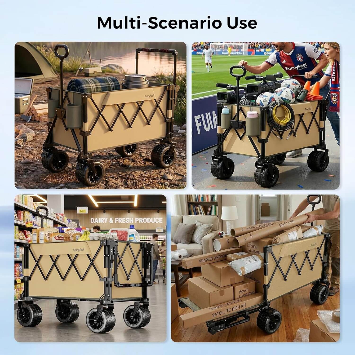 SUNNYFEEL Pro 550LB Collapsible Wagon – Heavy-Duty Folding Cart with Dual Handles, Large Wheels & Tailgate