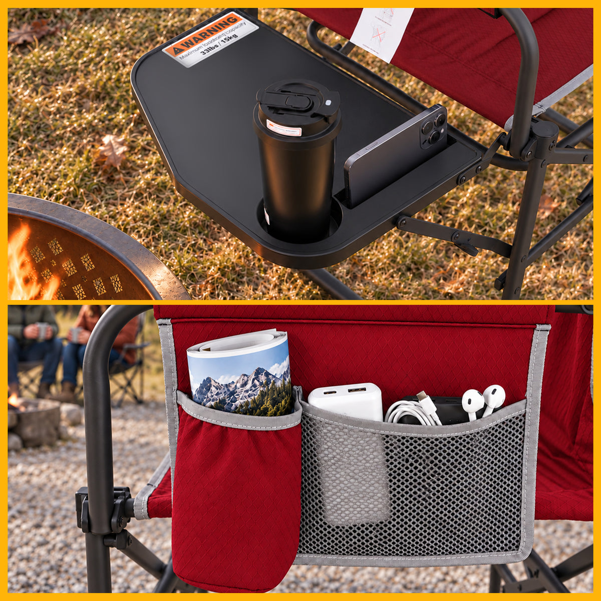 SUNNYFEEL Heating Folding Camping Director Chair with Side Table