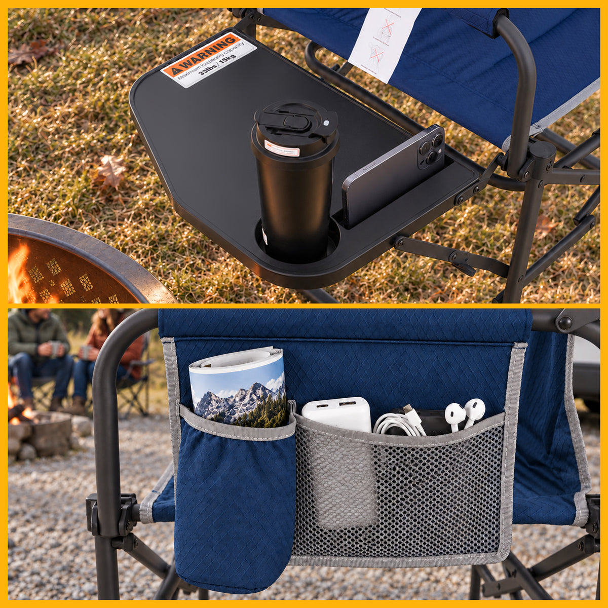 SUNNYFEEL Heating Folding Camping Director Chair with Side Table