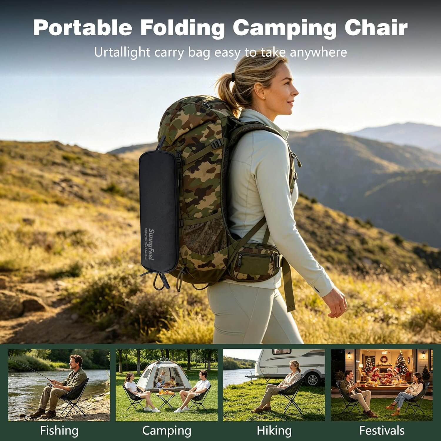 SUNNYFEEL Ultralight Low-Back Backpacking Camping Chair