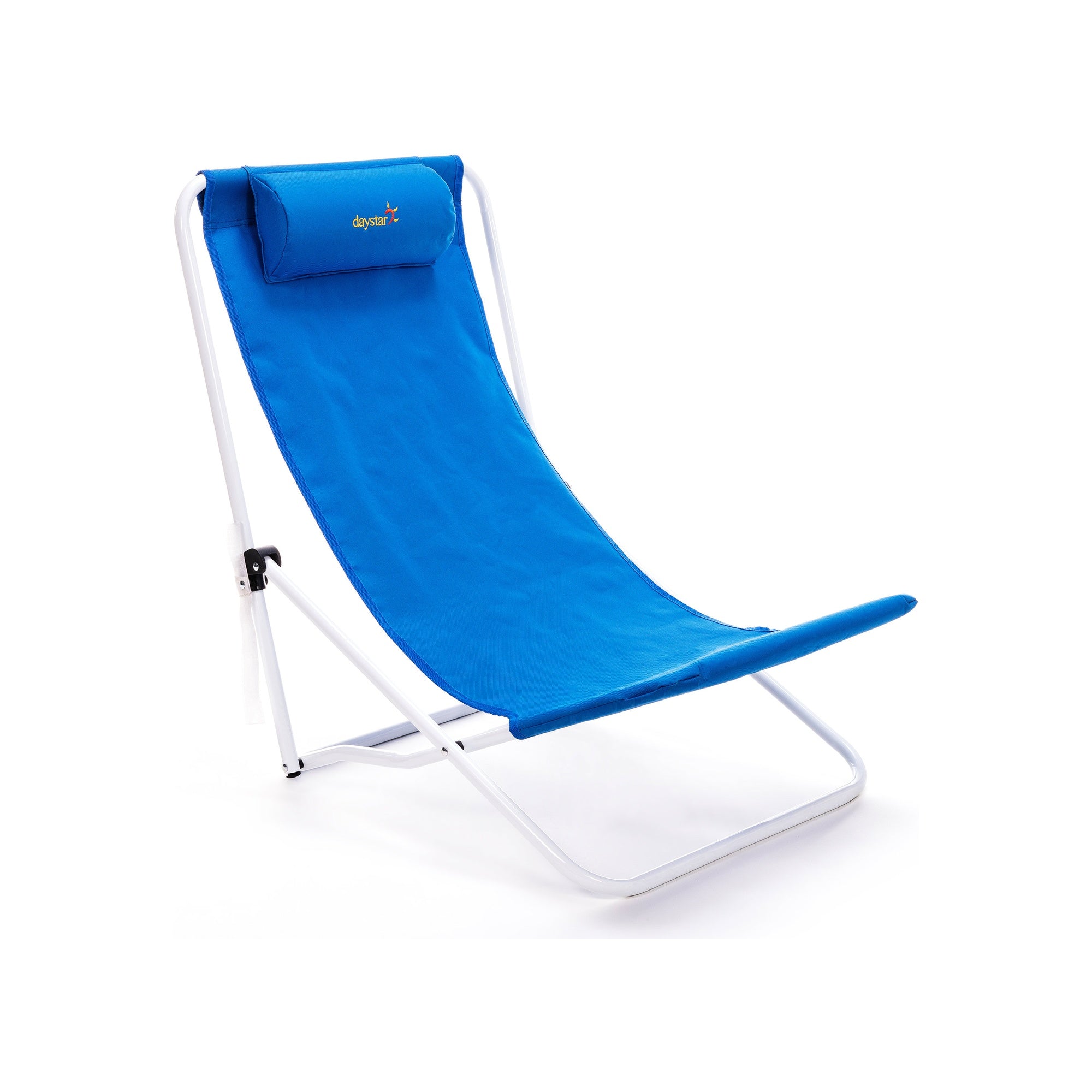 Blue lounge chair with white frame on a white background