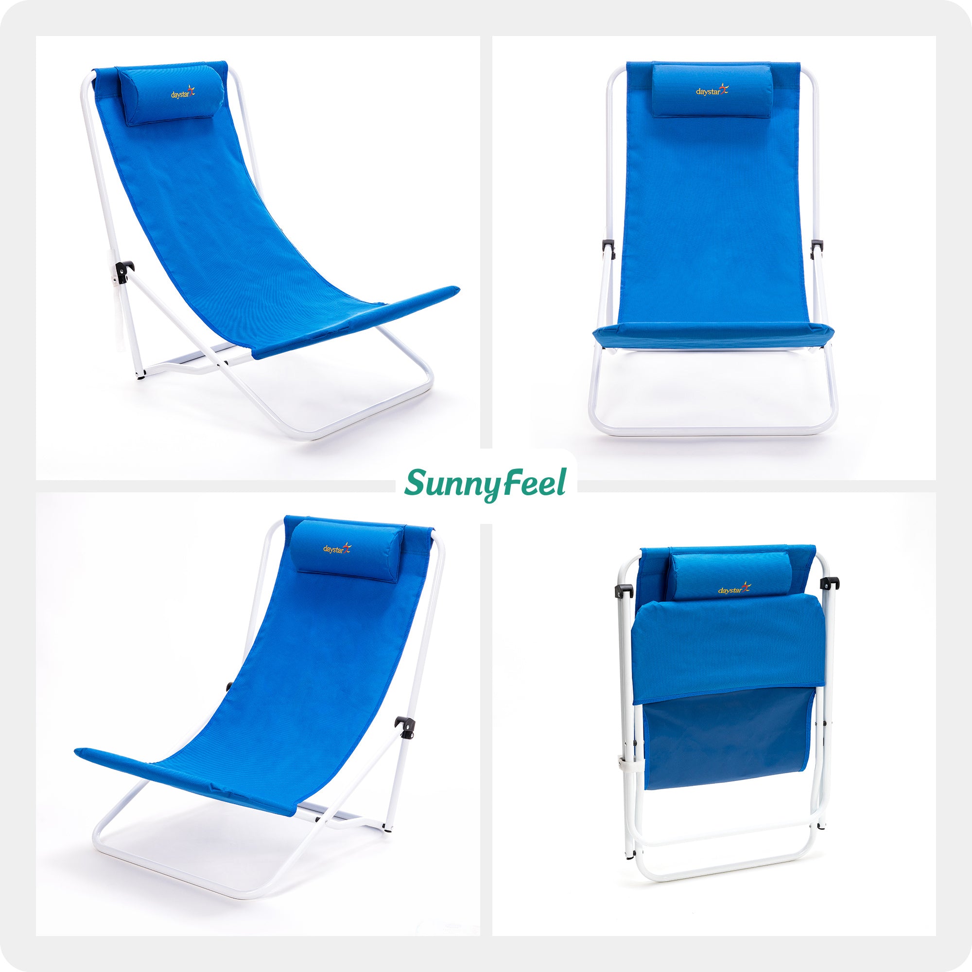 SUNNYFEEL Lightweight Low Beach Chair with High Back & Pillow