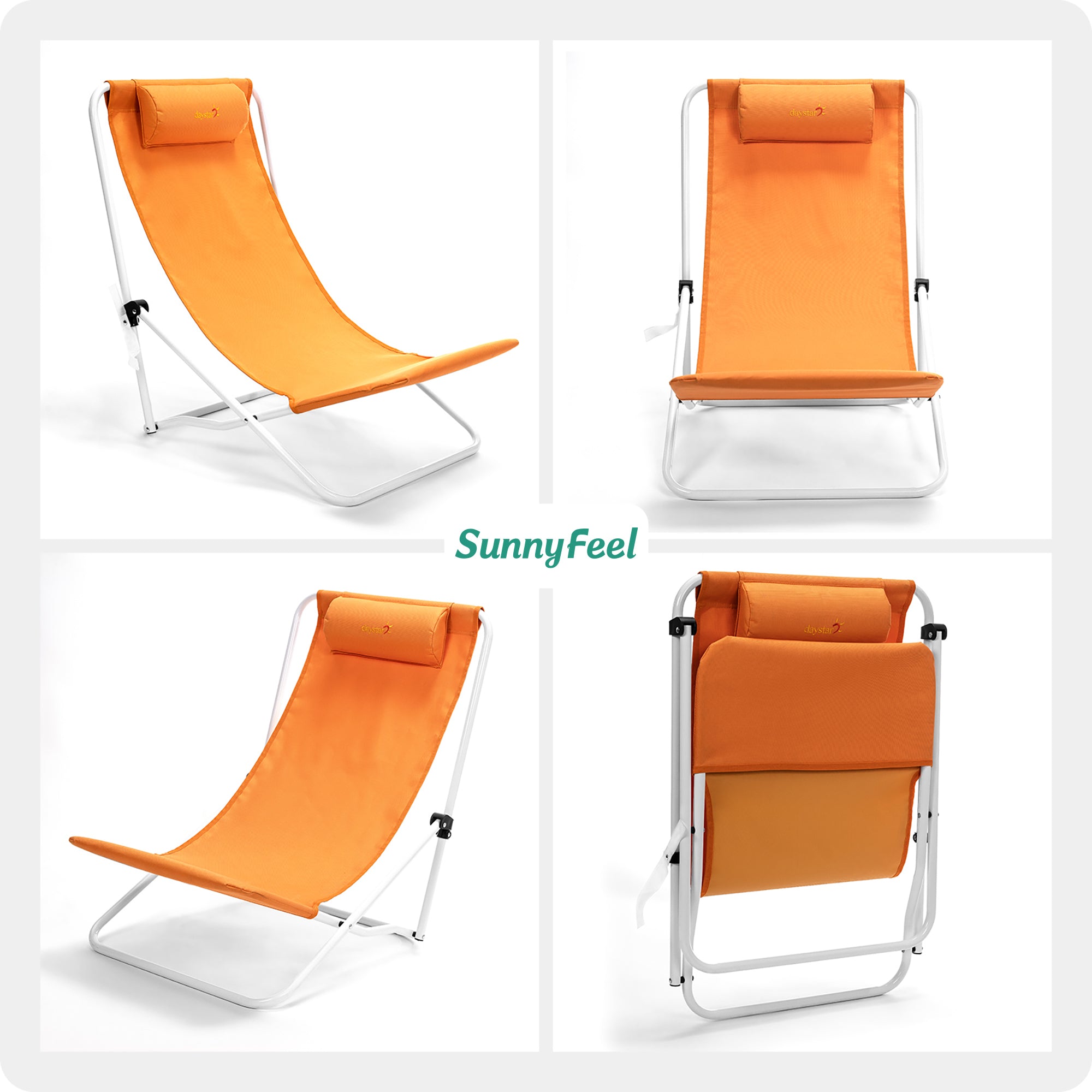 SUNNYFEEL Lightweight Low Beach Chair with High Back & Pillow