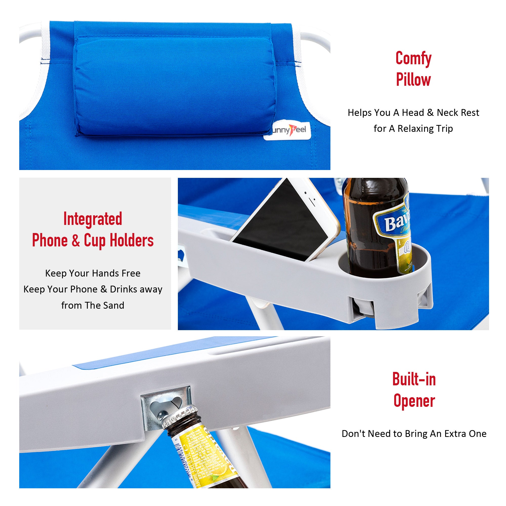 SUNNYFEEL Low Beach Chair with Cooler Bag