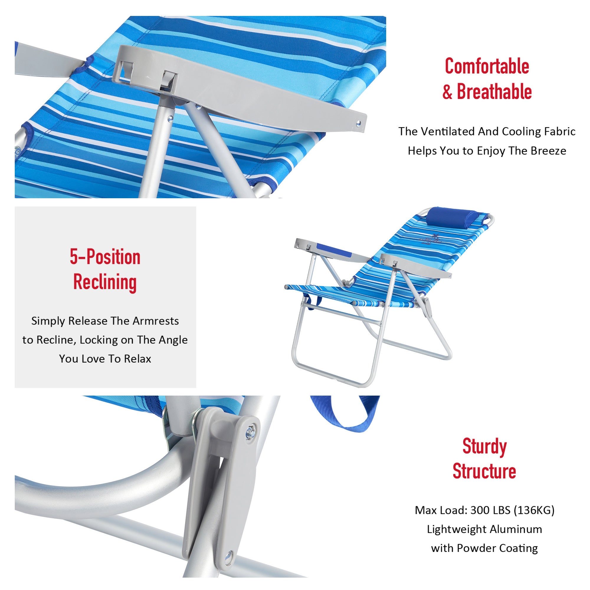 SUNNYFEEL Low Beach Chair with Cooler Bag