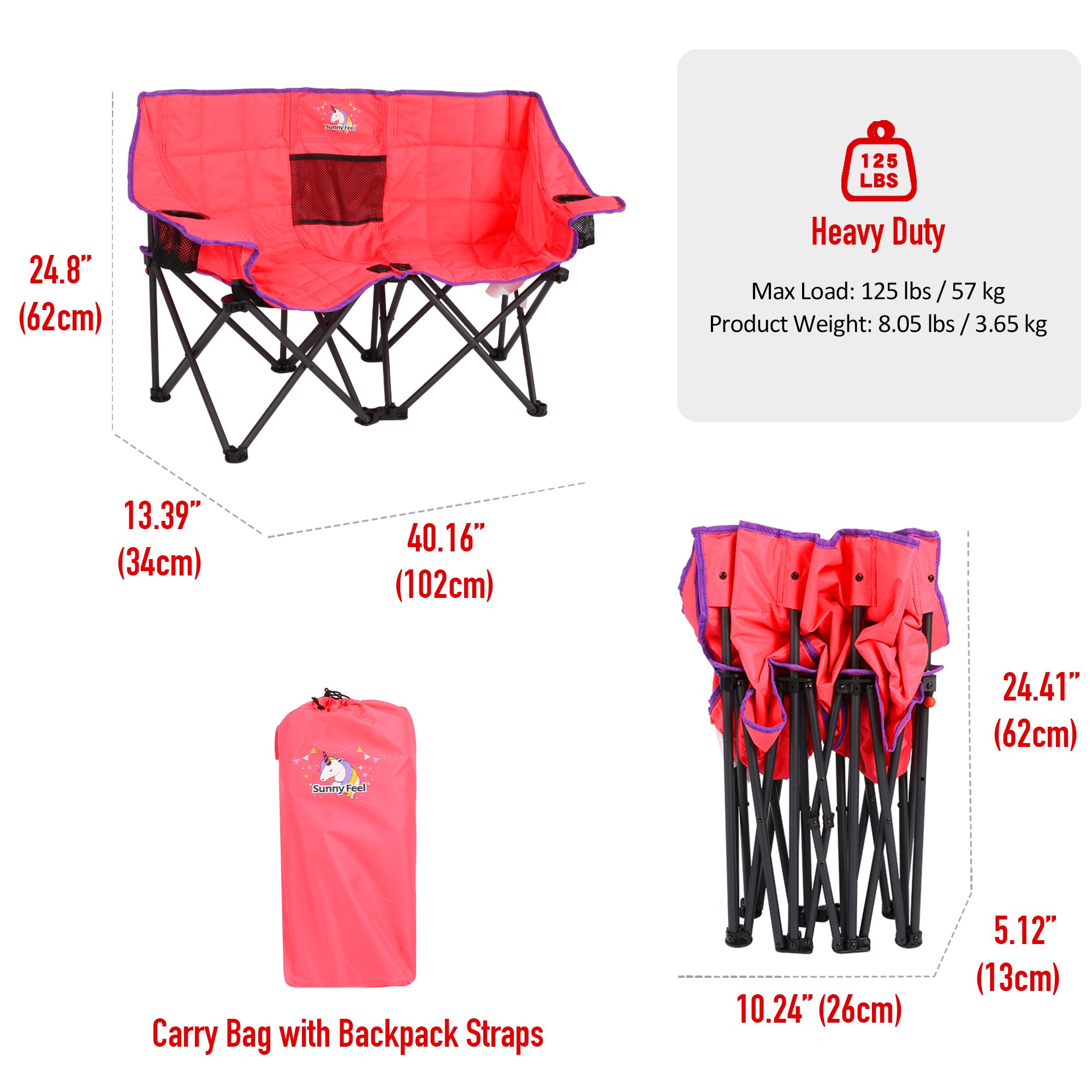 SUNNYFEEL Kids 2-Seat Folding Camping Chair with Safety Lock