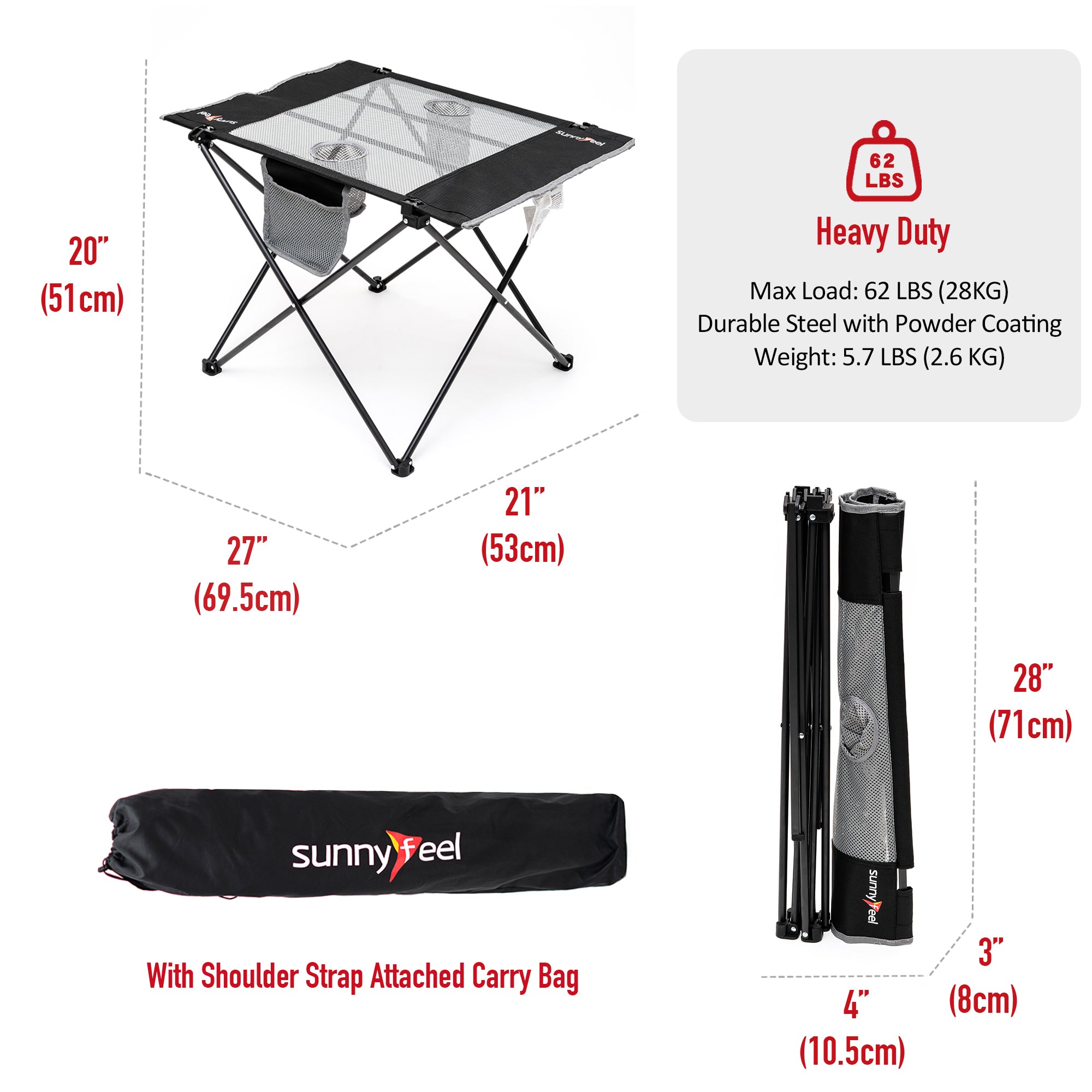 SUNNYFEEL Lightweight Roll-Top Camping Table with Carry Bag