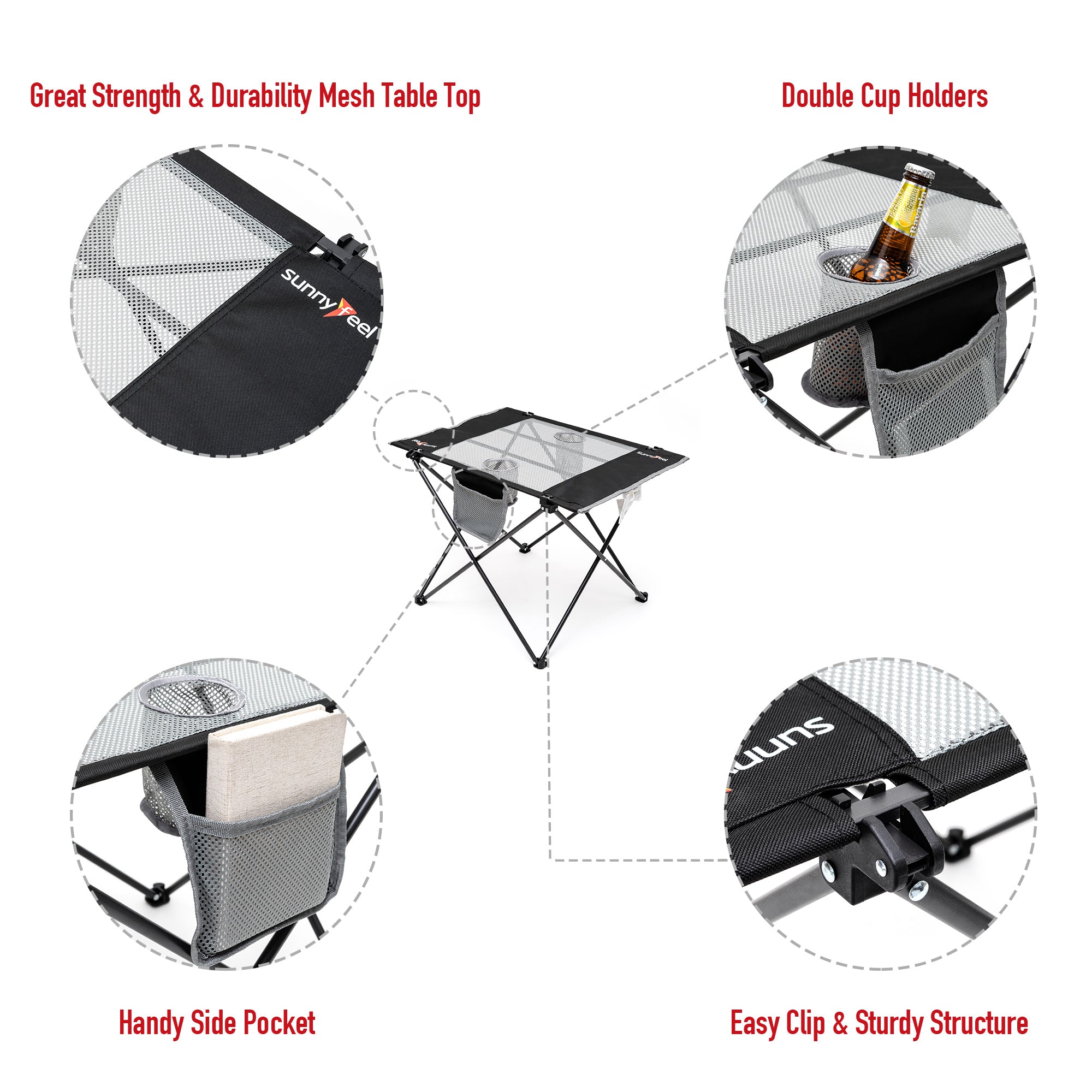 SUNNYFEEL Lightweight Roll-Top Camping Table with Carry Bag