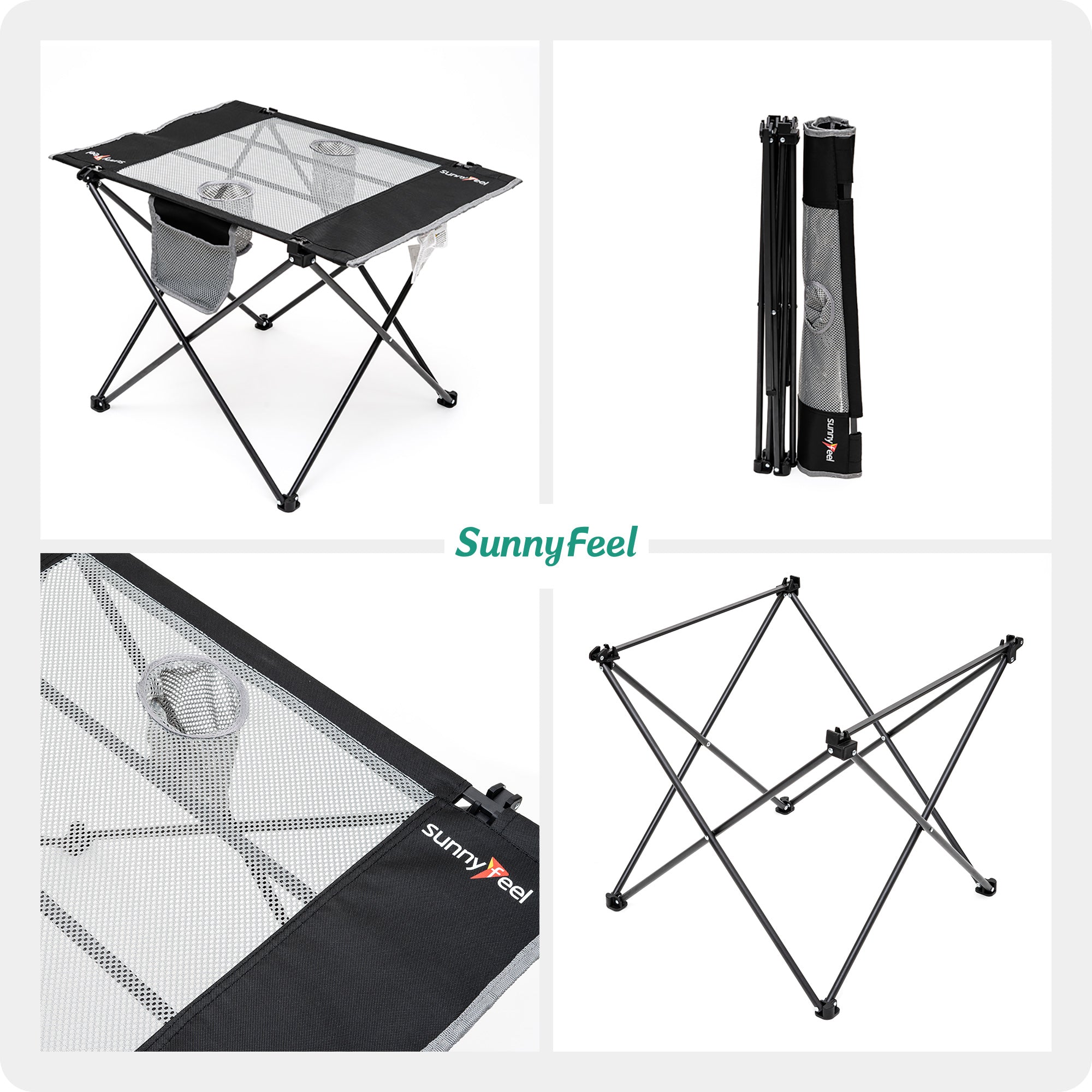 SUNNYFEEL Lightweight Roll-Top Camping Table with Carry Bag