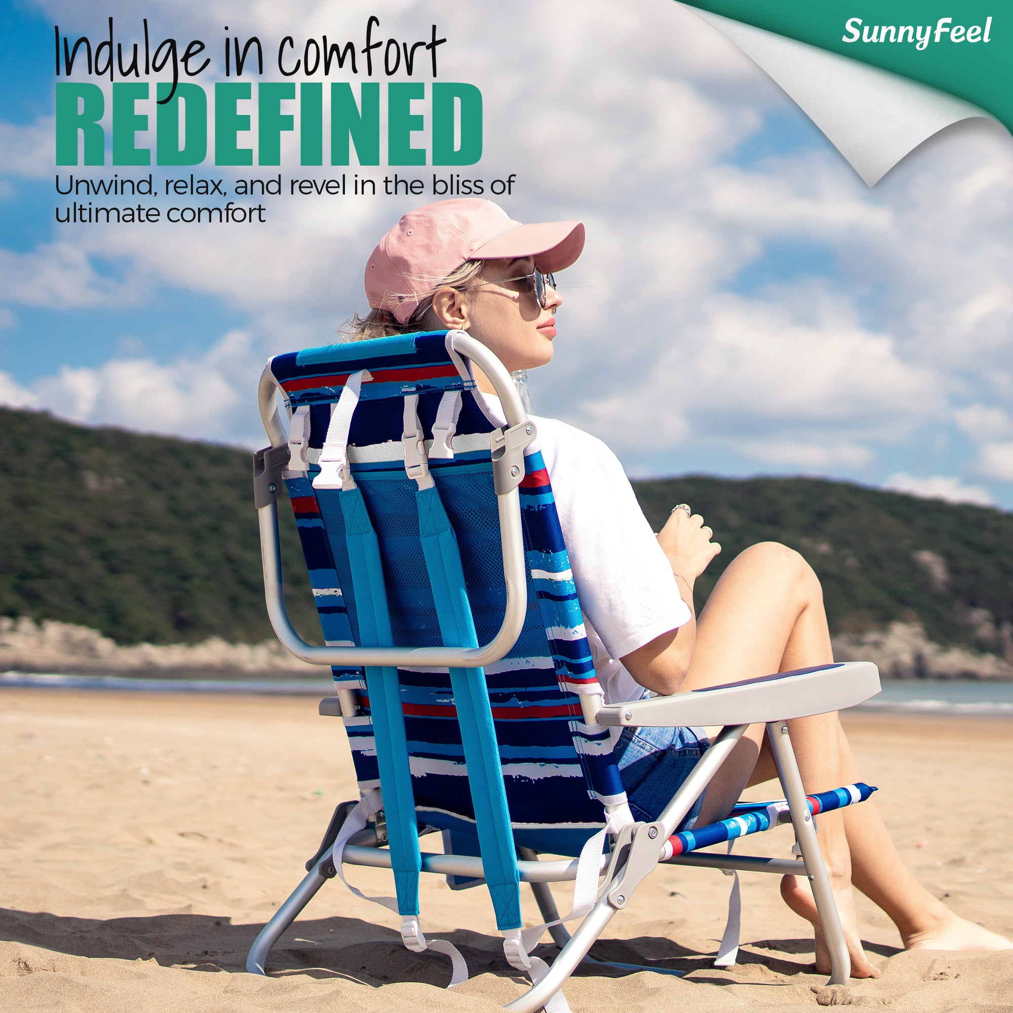 SUNNYFEEL Extra-Wide Low Beach Chair (5-Position Lay Flat)