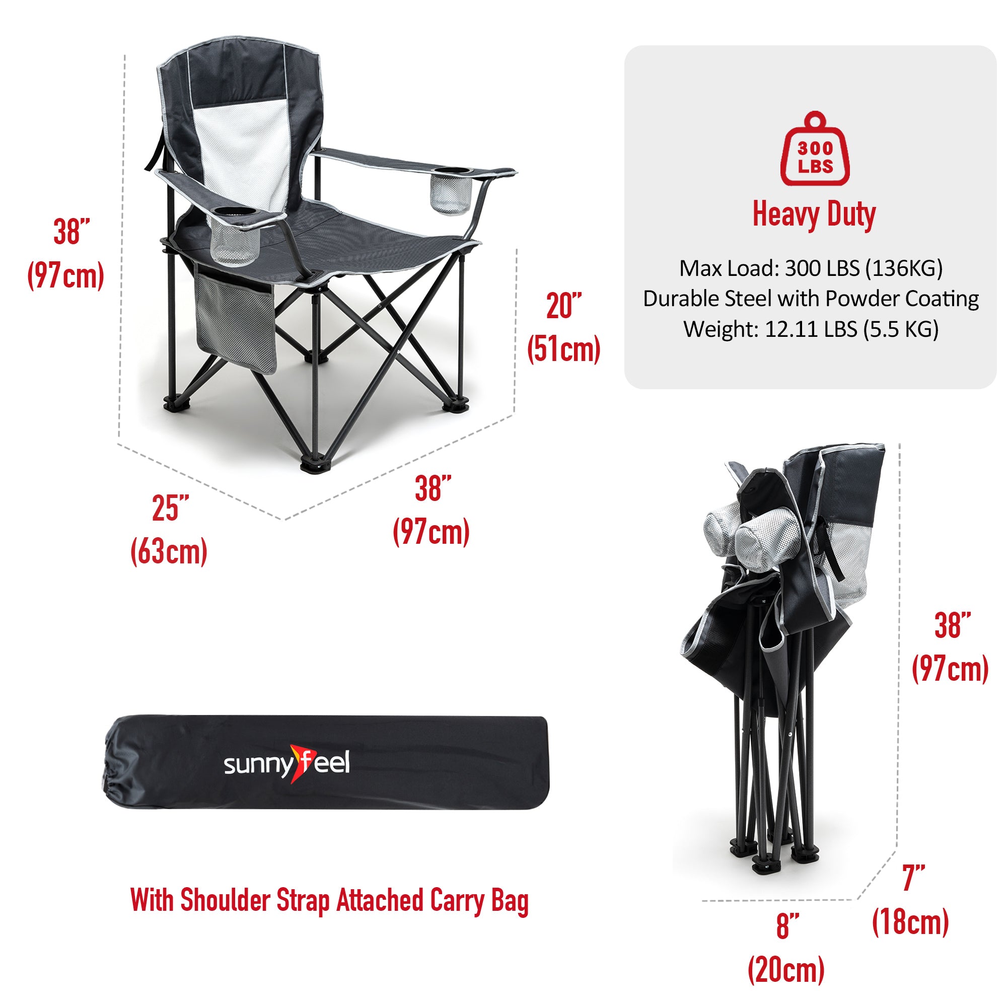 SUNNYFEEL Oversized Camping Chair with Armrests & Cup Holder