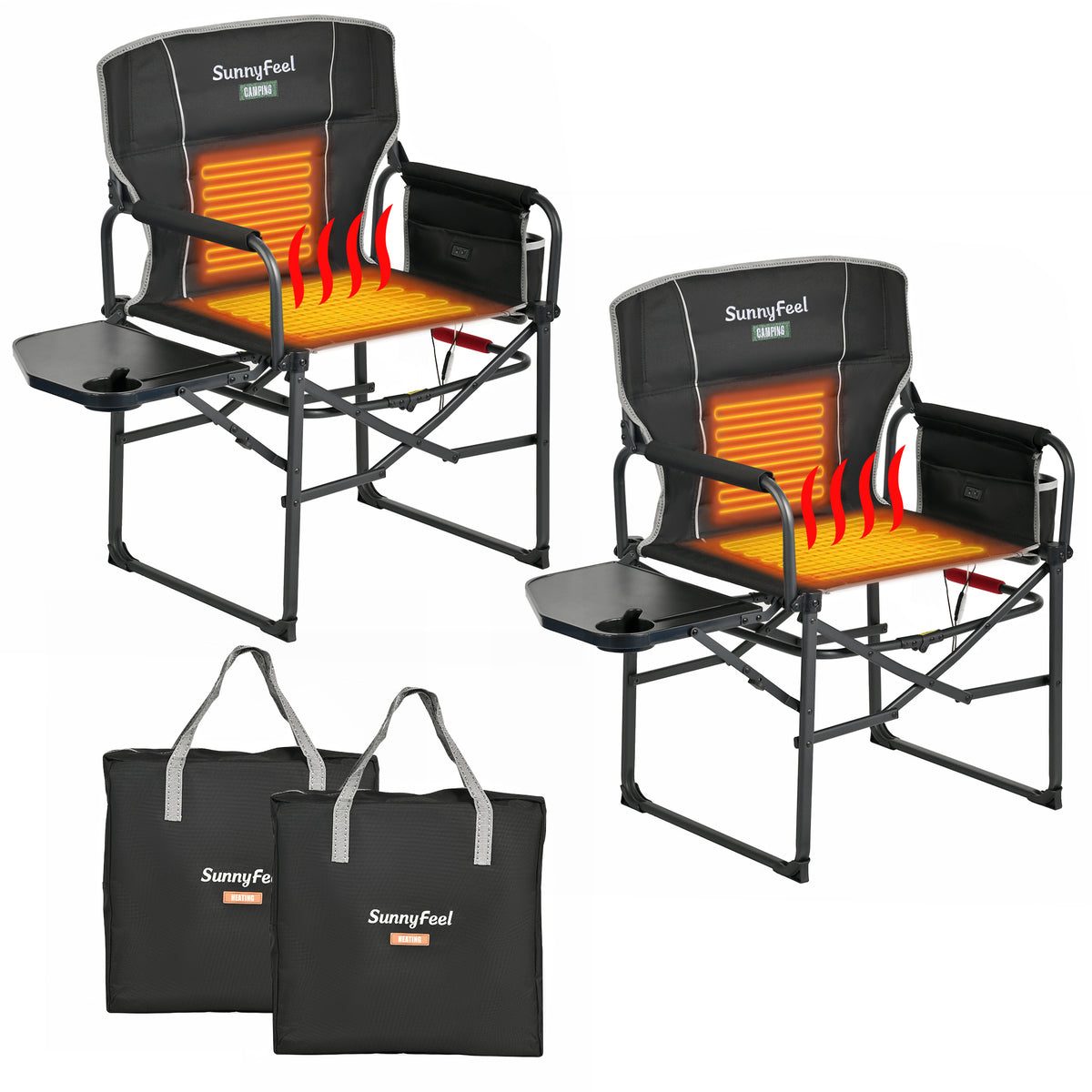 SUNNYFEEL Heating Folding Camping Director Chair with Side Table