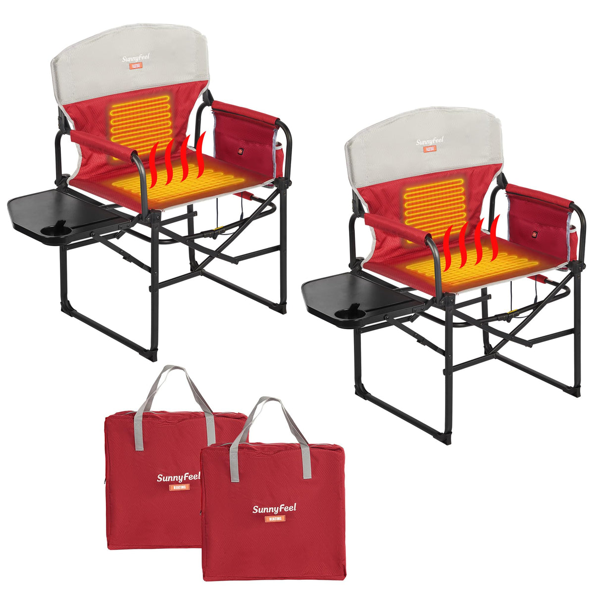 SUNNYFEEL Heating Folding Camping Director Chair with Side Table