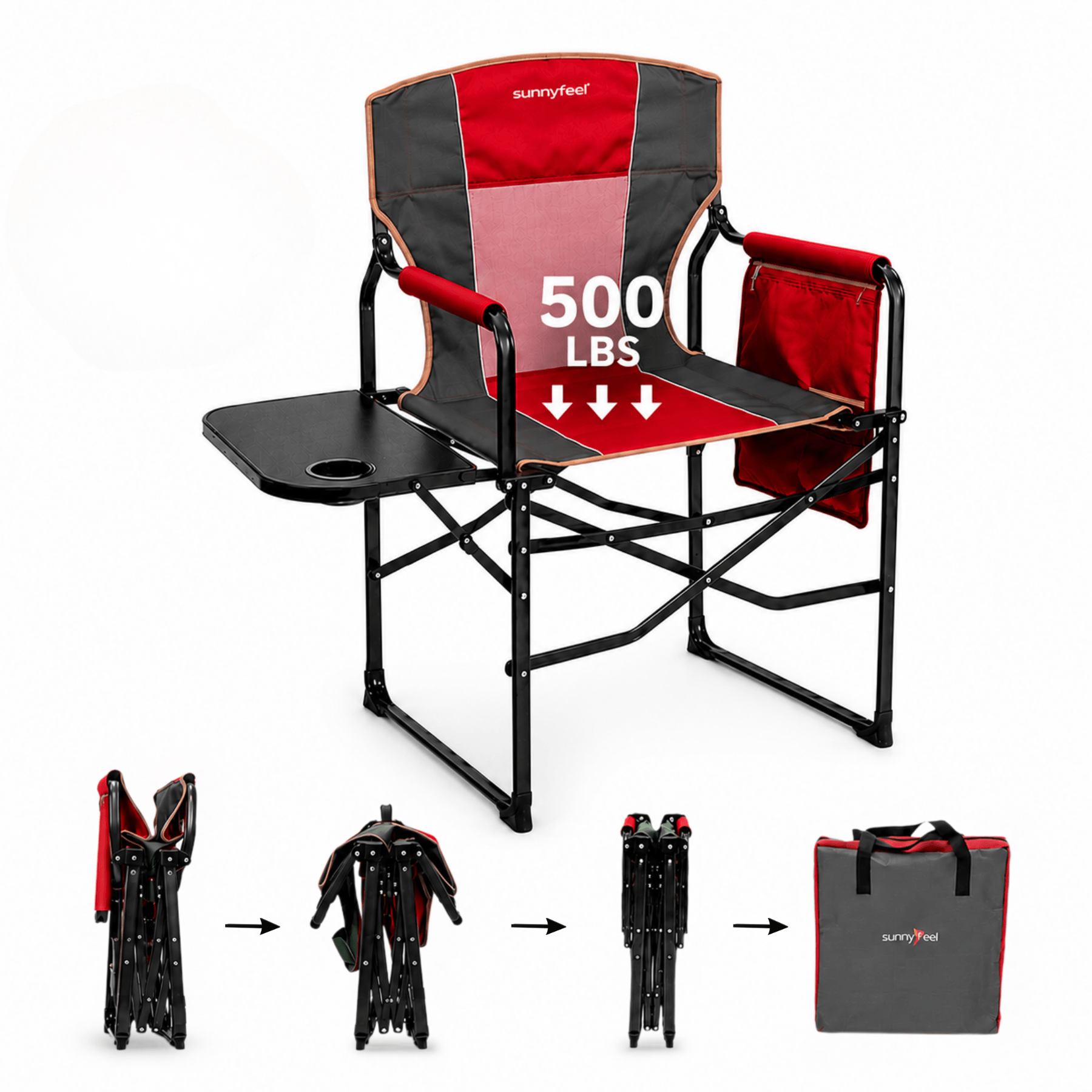SUNNYFEEL Oversized Double Folding Camping Director Chair with Side Table for Compact Storage