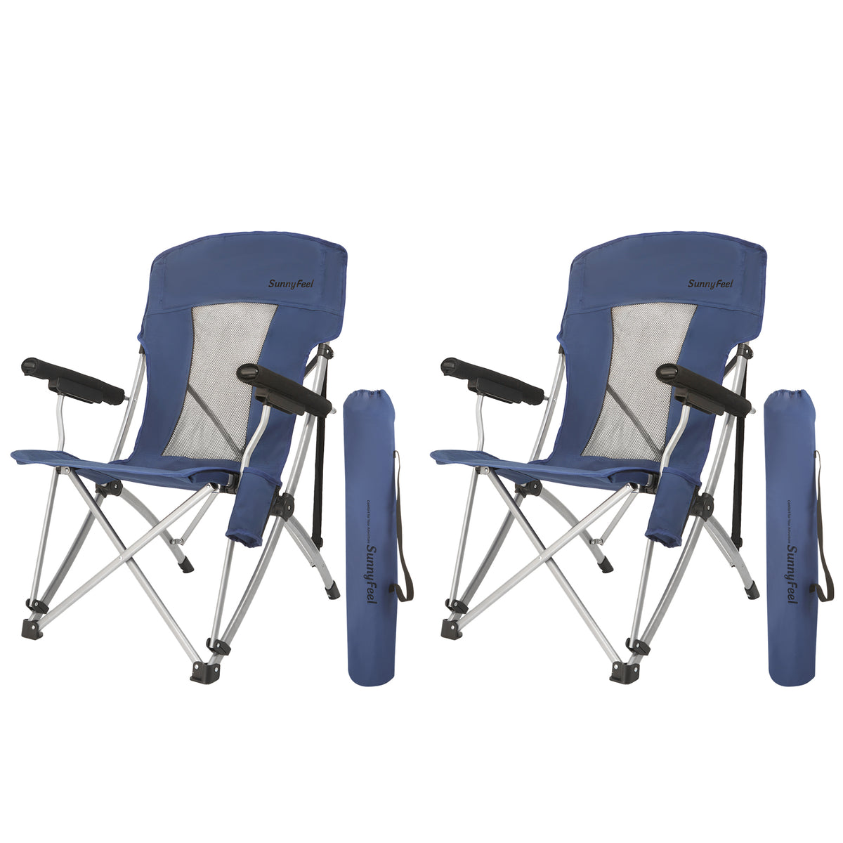 Sunnyfeel 2 Pack Camping Folding Chair with Padded Armrests, Zipper Cup Holder, Breathable Mesh Oxford Fabric for Outdoor Camping Fishing, Blue