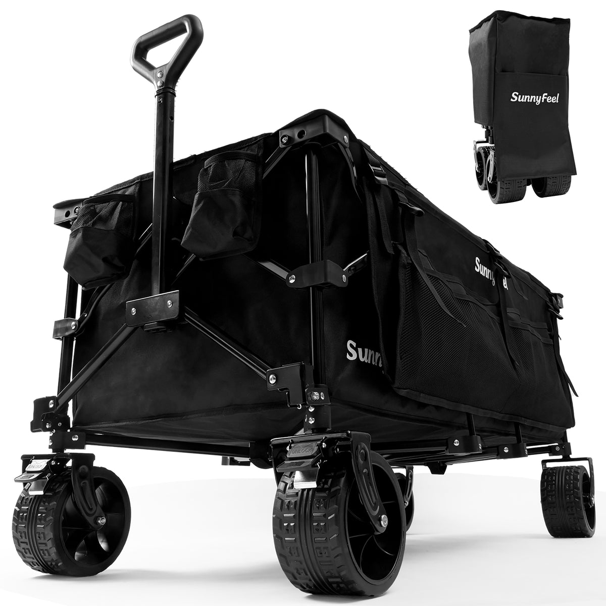 SUNNYFEEL 49" Extra-Long Collapsible Wagon – 550LB Heavy-Duty Folding Cart with Big Wheels