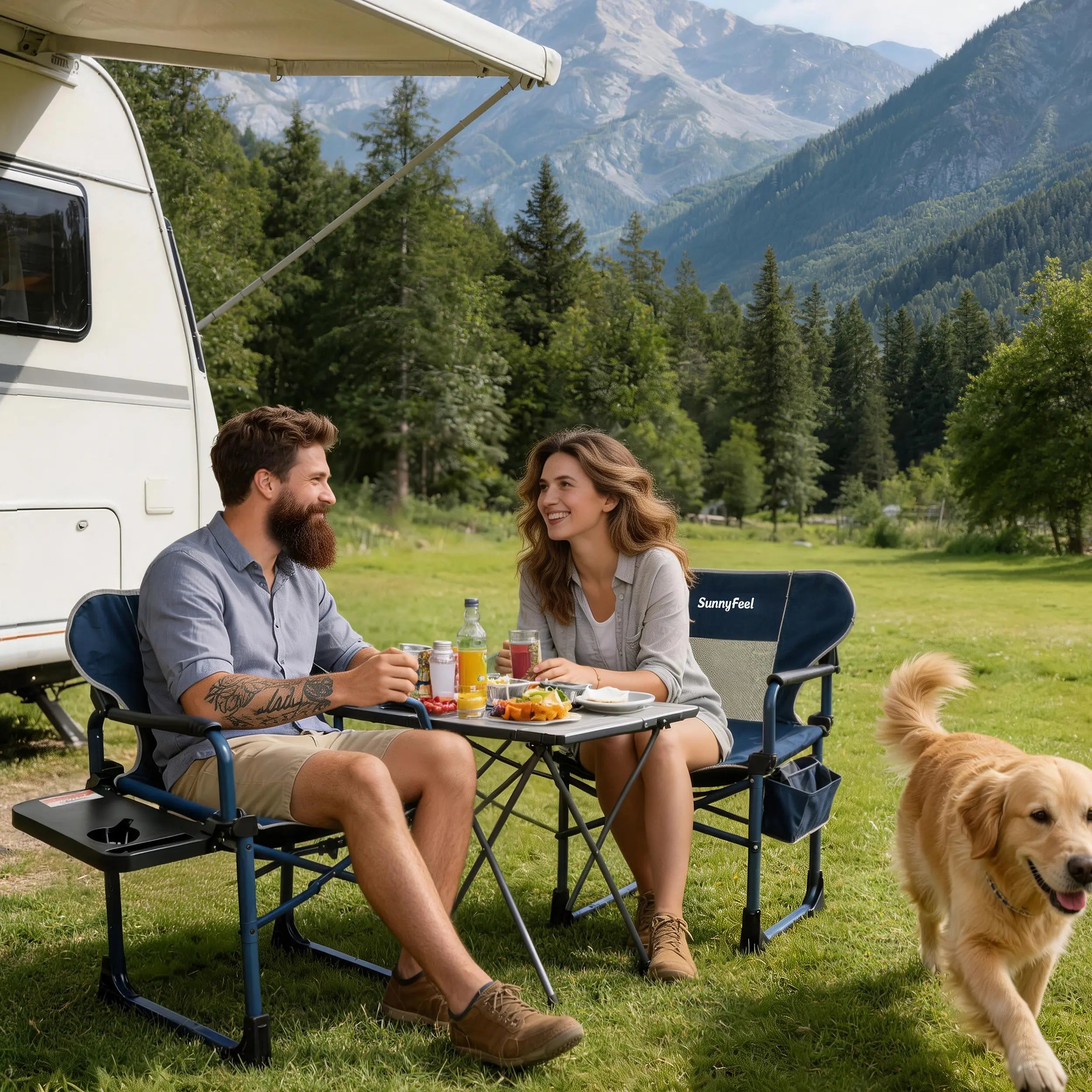 SUNNYFEEL Oversized Aluminum Director Chair – Folding Camping Chair with Side Table & Storage