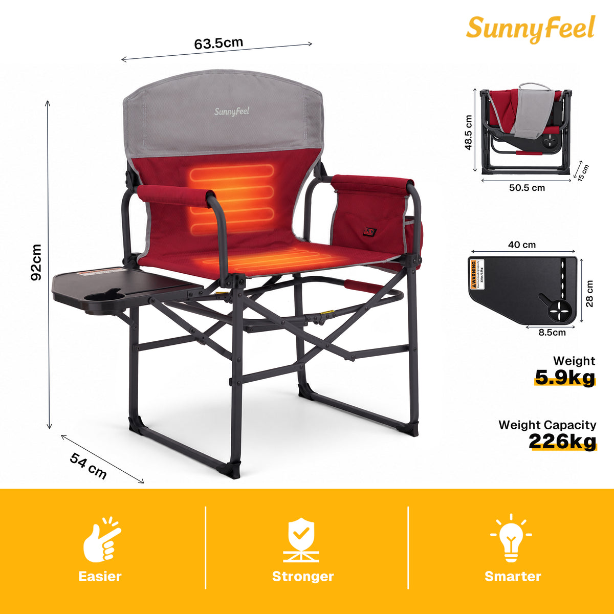 SUNNYFEEL Heating Folding Camping Director Chair with Side Table