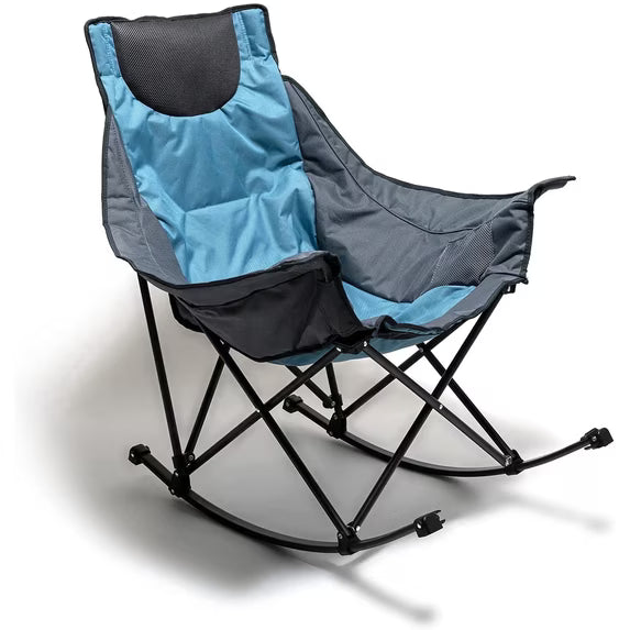 Sunnyfeel Heavy Duty Oversized Rocking Camping Chair, Foldable Portable Lawn Rocker with Side Pocket & Carry Bag for Outdoor, Picnic, Patio & Backyard, Blue