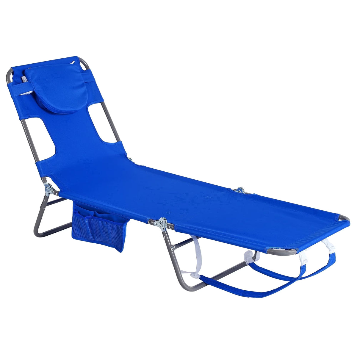 Sunnyfeel Folding Adjustable Chaise Lounge Chair, Portable Beach Lounge Chair with Backpack Straps & Side Pocket for Outside, Patio, Poolside,Blue