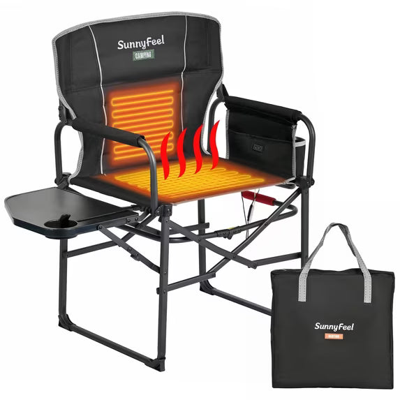 Sunnyfeel Heated Director's Chair, 3 Heat Levels, Dual-Zone Heat, Side Table, 300 lb, 1 Pack Black