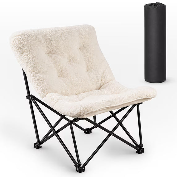 Sunnyfeel Folding Butterfly Chair, Sherpa Lounge Chair with Storage Pocket, 300 lbs Heavy‑Duty Steel Frame, Portable Foldable Chair with Carry Bag for Indoor & Outdoor