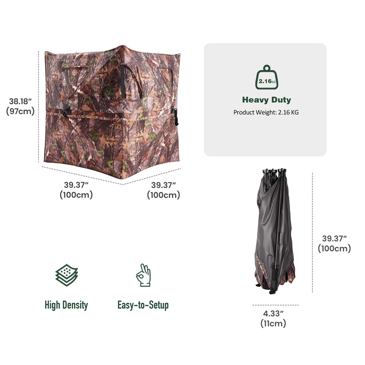 Sunnyfeel 3‑Panel Pop‑Up Hunting Ground Blind, Camo Hunting Shelter with Window Fastening Hooks & Triangle Shooting Windows, Portable Concealment Blind