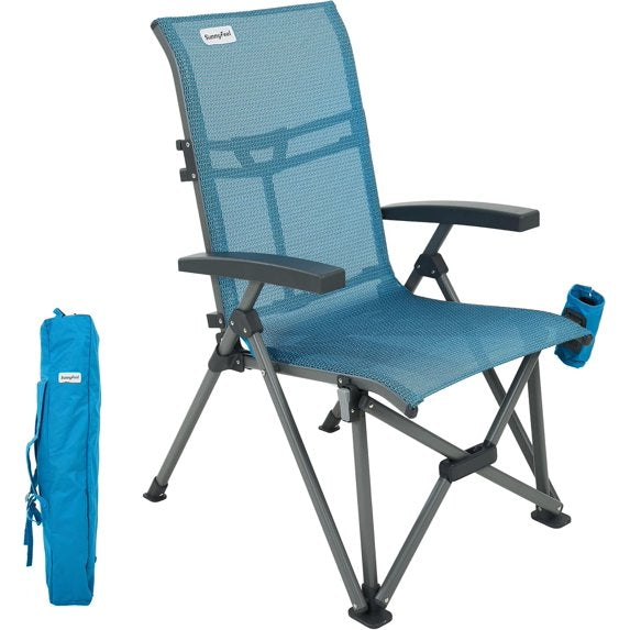 SunnyFeel 3 Position Reclining High‑Back Camping Chair 500 LBS Capacity, Breathable Mesh for Adults Outdoor Camping Fishing, Blue