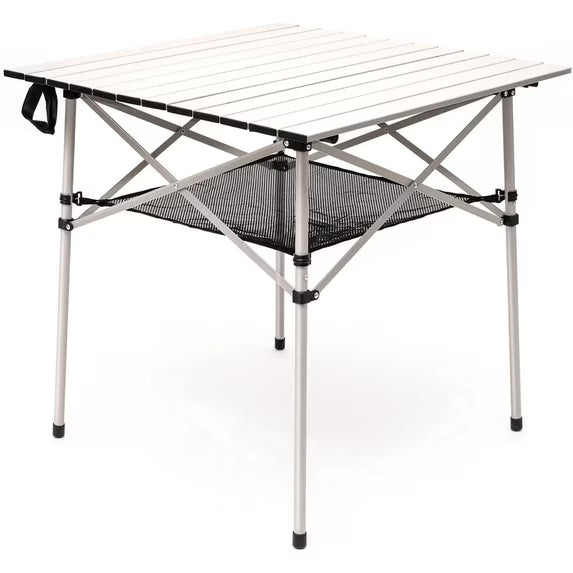 Sunnyfeel Aluminum Folding Camping Table, 27" Square Table, Lightweight Portable Roll-Up with Storage Net, Gray