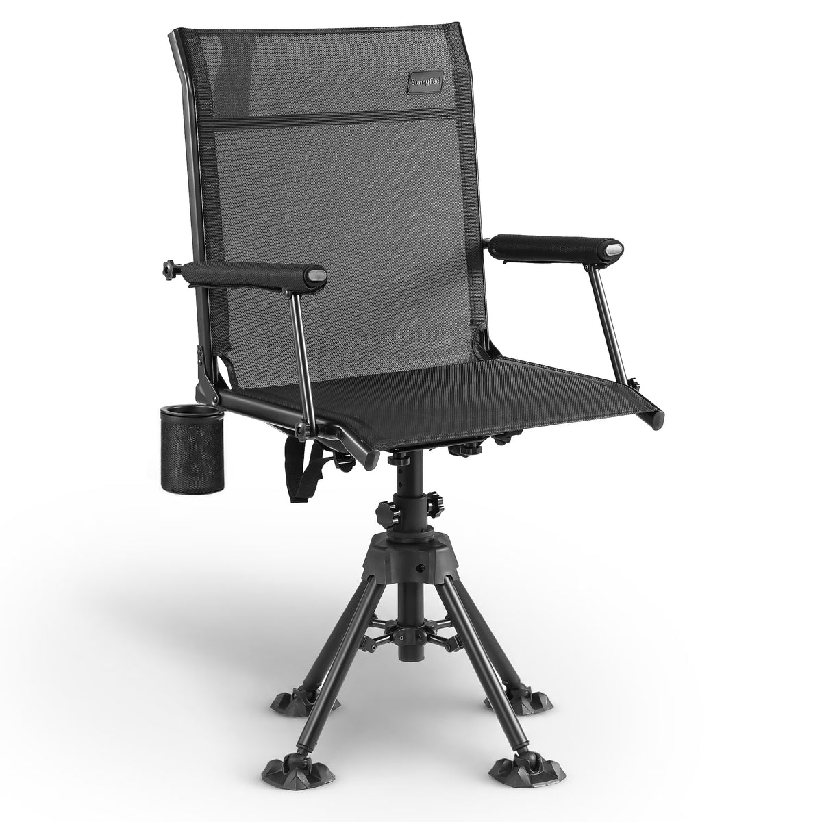 Sunnyfeel Outdoor Hunting Chair, 360-Degree Swivel with Shoulder Strap, Black