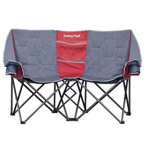 Sunnyfeel Heavy Duty Portable Comfortable Large Outdoors Double Camping Chair Folding Loveseat, Gray