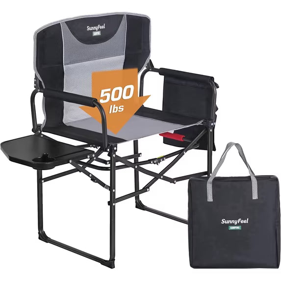 Sunnyfeel Extra Wide Director's Chair with Side Table, 500 lb Capacity, Folding, Black