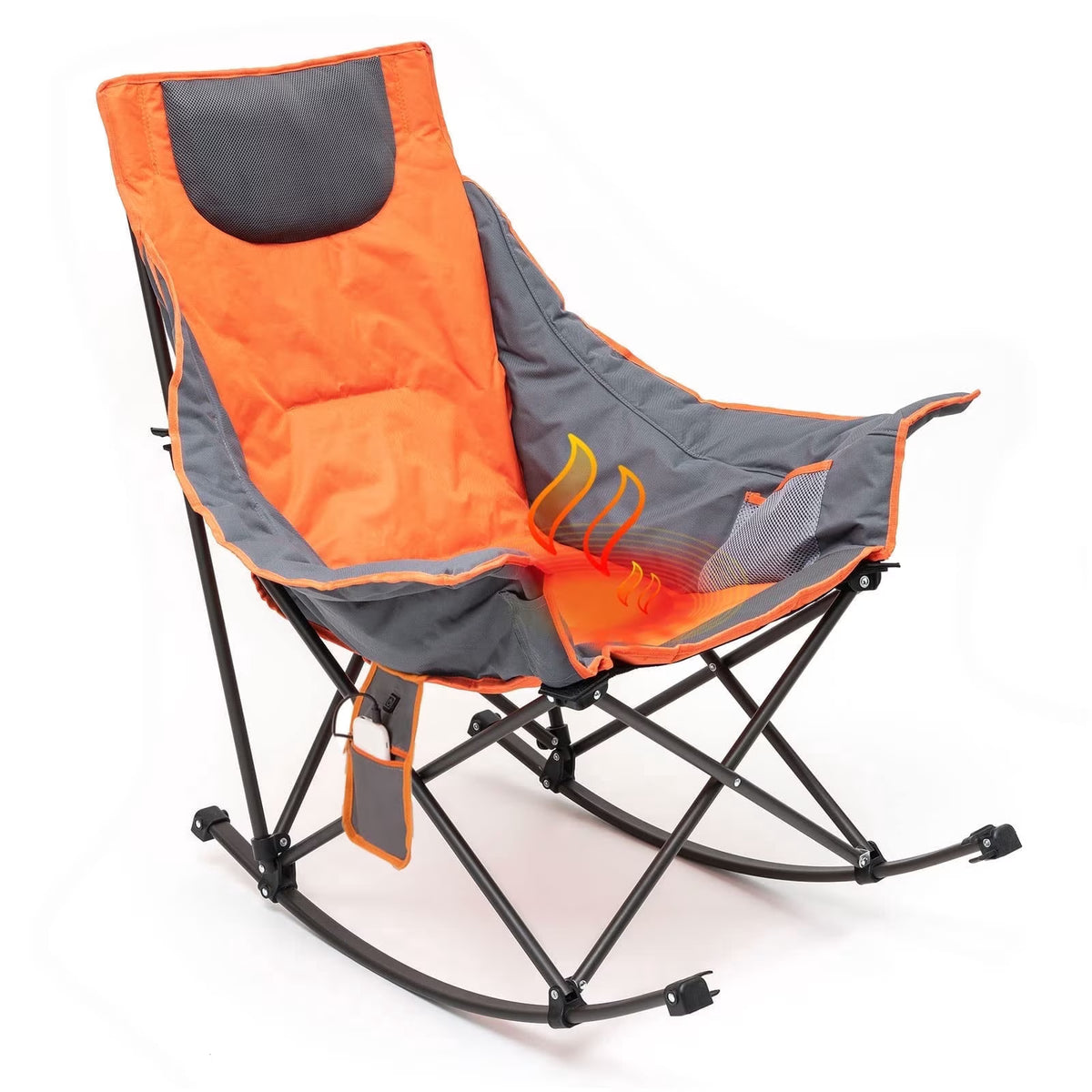 Sunnyfeel Oversized Heated Folding Rocking Camping Chairs with Carry Bag, Heavy Duty for Lawn/Outdoor/Picnic/Patio, Portable Rocker Camp Chair, Orange