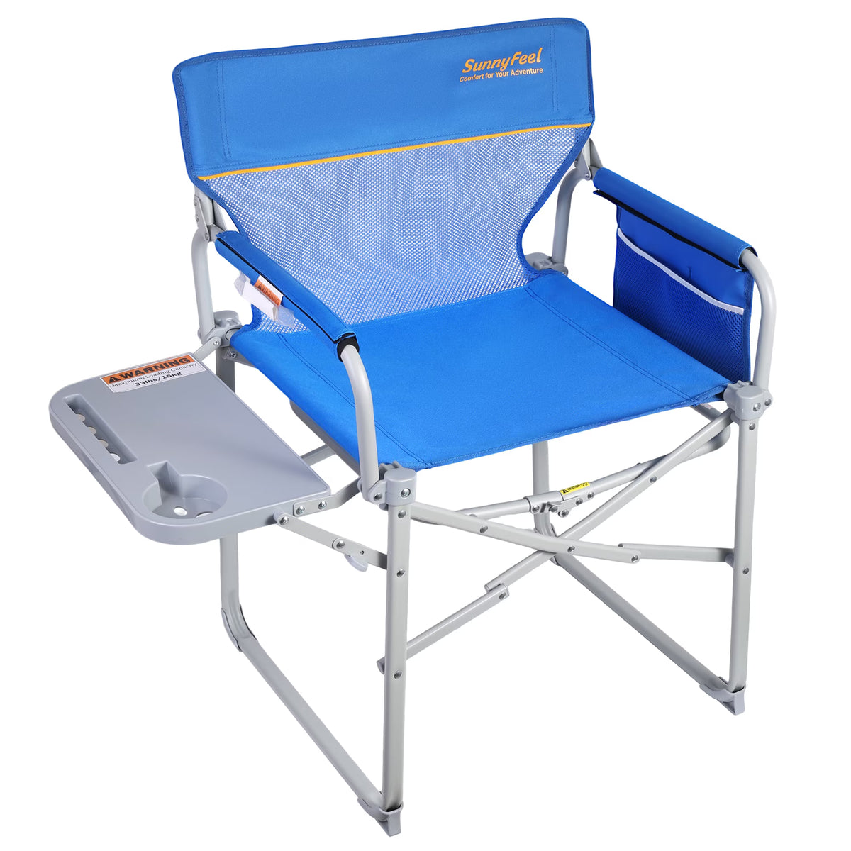 Sunnyfeel Folding Camping Chair with Side Table, 300 lb, Mesh, 1 Pack, Blue