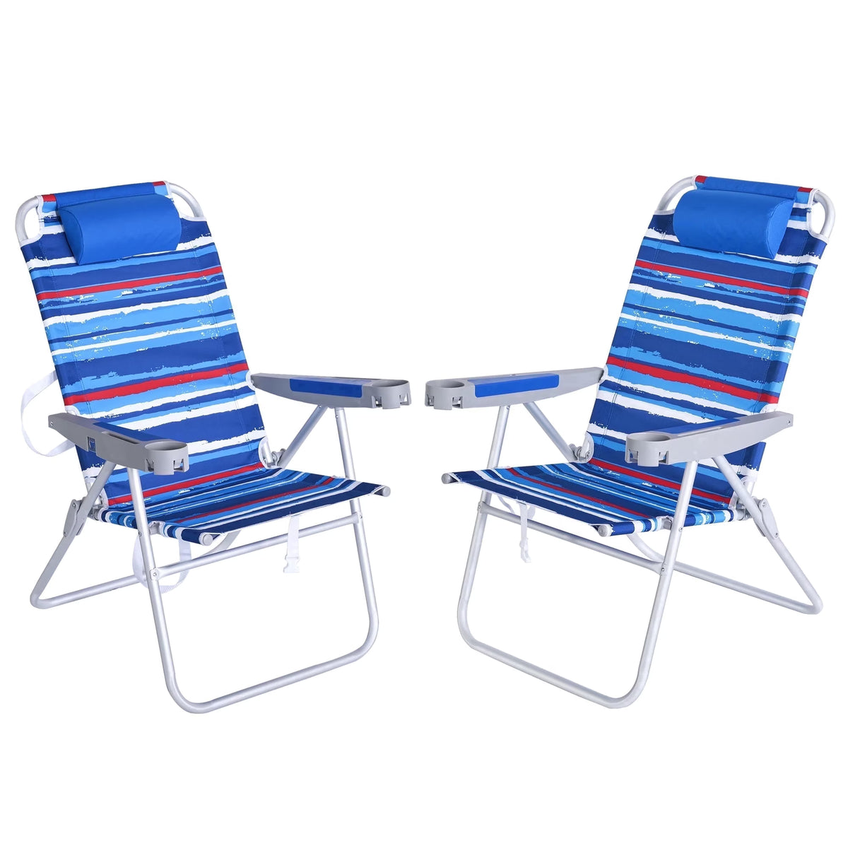 Sunnyfeel 5 Position 500LBS Backpack Beach Chair Lay Flat, 2 Pack Folding Chair with cup holder, phone slot & bottle opener