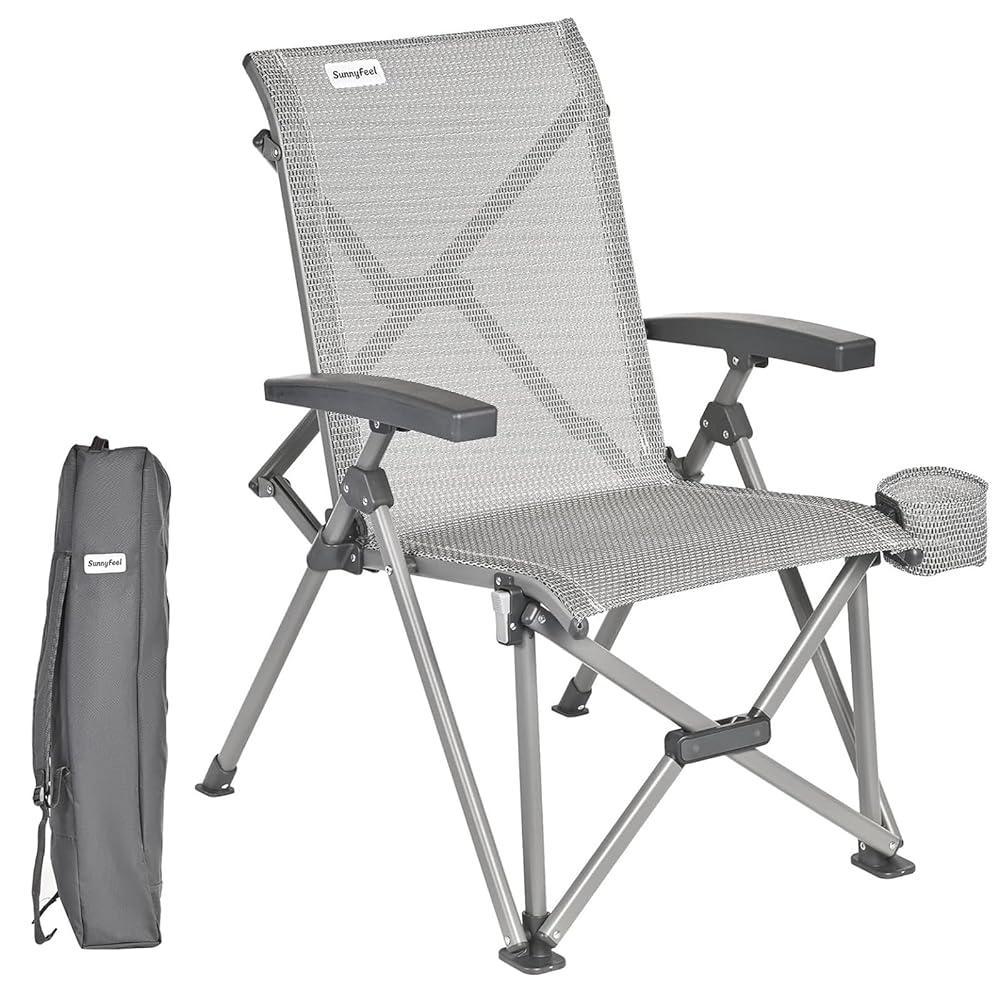 SUNNYFEEL Ergonomic High-Back Camping Chair - 1 Second Folding Chair with 500lbs Capacity, Breathable Back Support for Outdoor, Lawn, Hiking, Fishing (Grey)