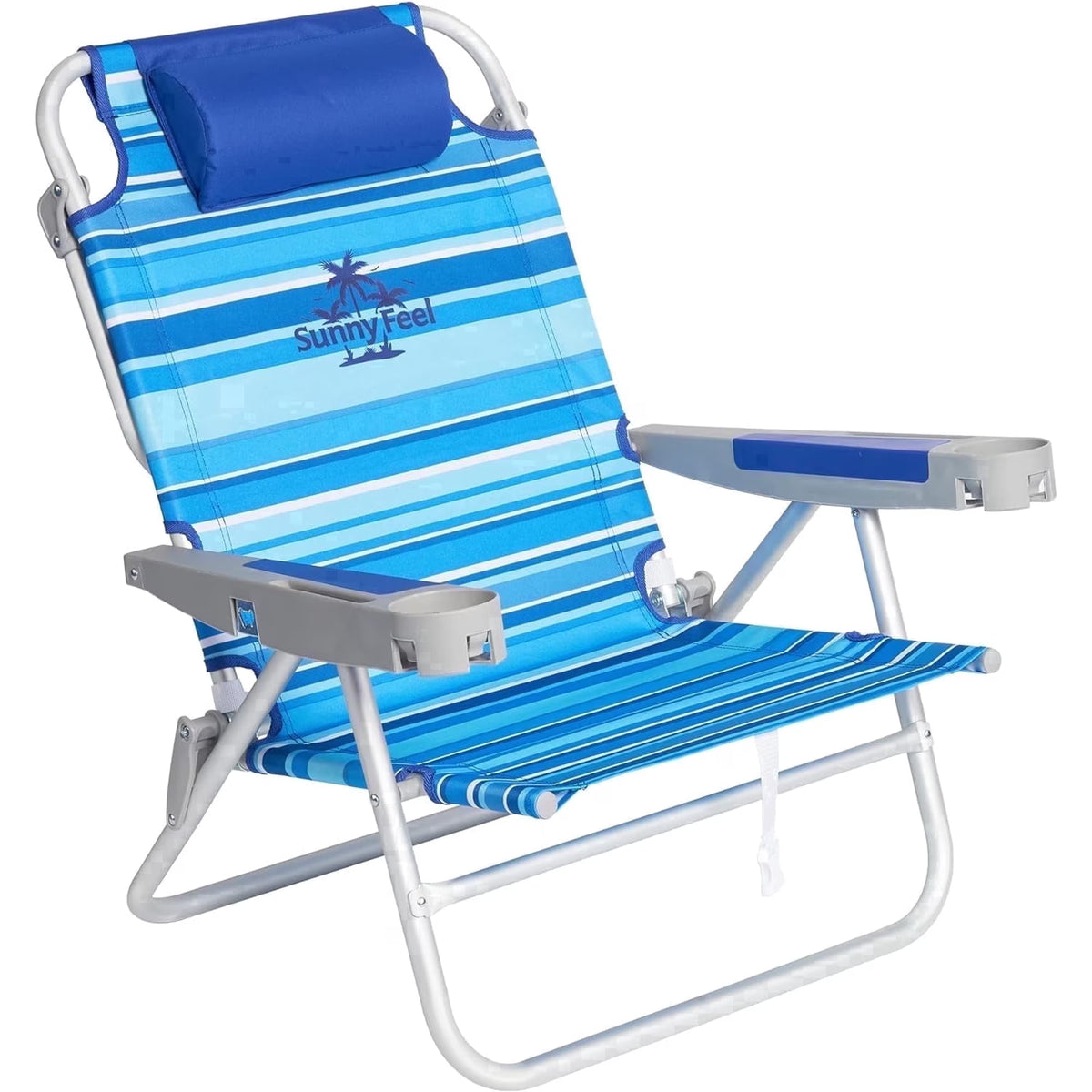 Sunnyfeel 5 Position 500LBS Backpack Beach Chair Lay Flat, Folding Chair with cup holder, phone slot & bottle opener