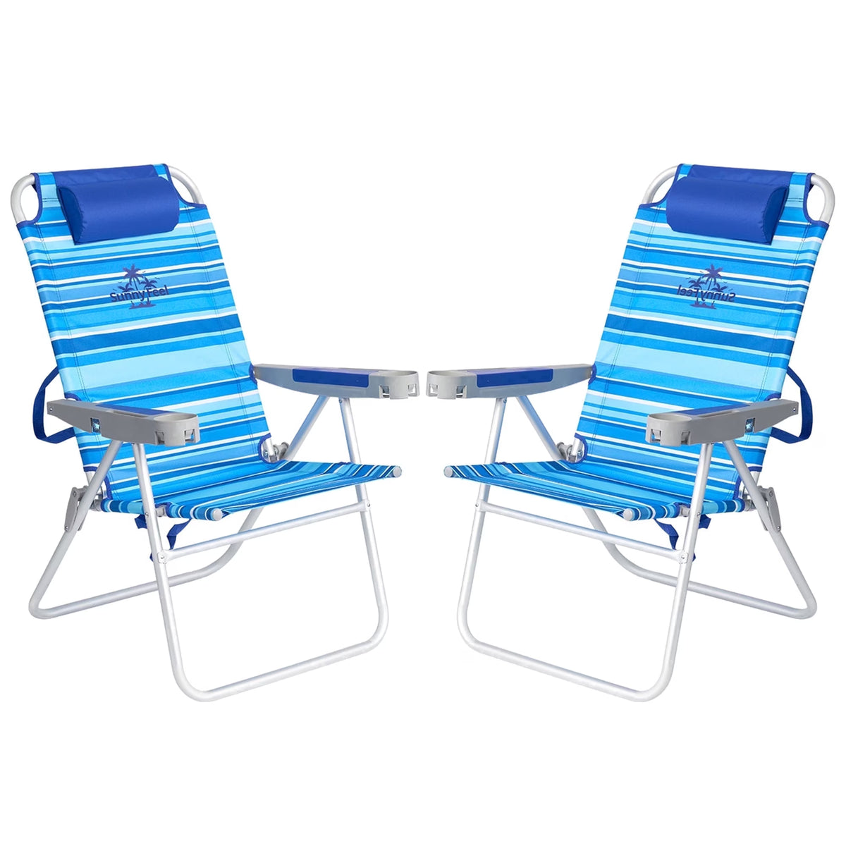 Sunnyfeel 5 Position 500LBS Backpack Beach Chair Lay Flat, Folding Chair with cup holder, phone slot & bottle opener