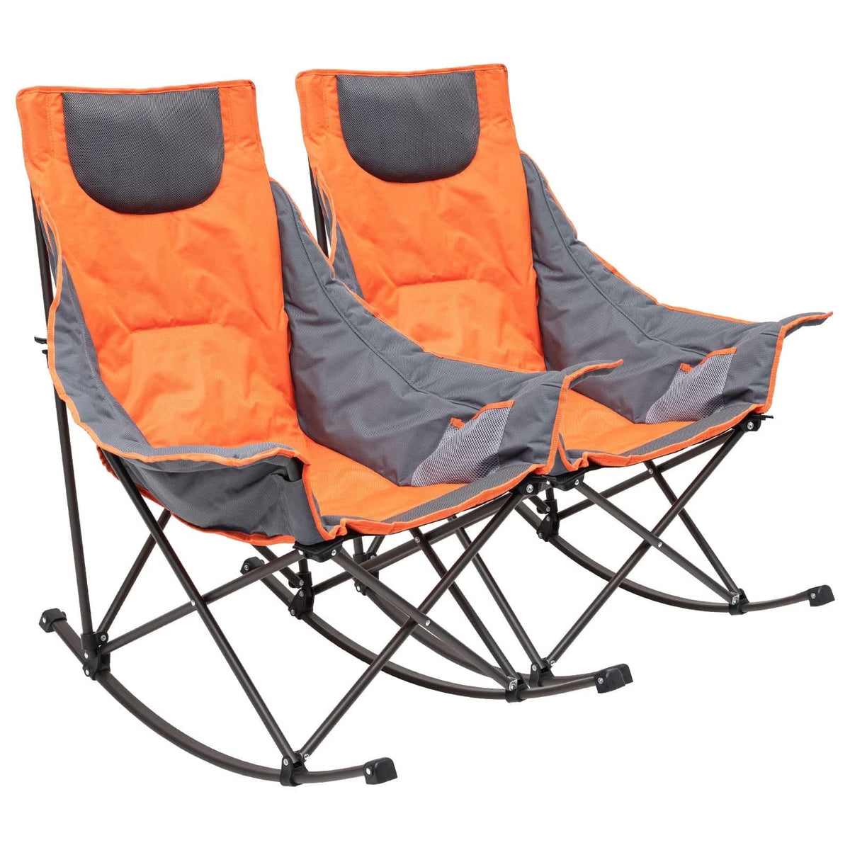 Sunnyfeel 2pk Heavy Duty Oversized Rocking Camping Chair, Foldable Portable Lawn Rocker with Side Pocket & Carry Bag for Outdoor, Picnic, Patio & Backyard, Orange