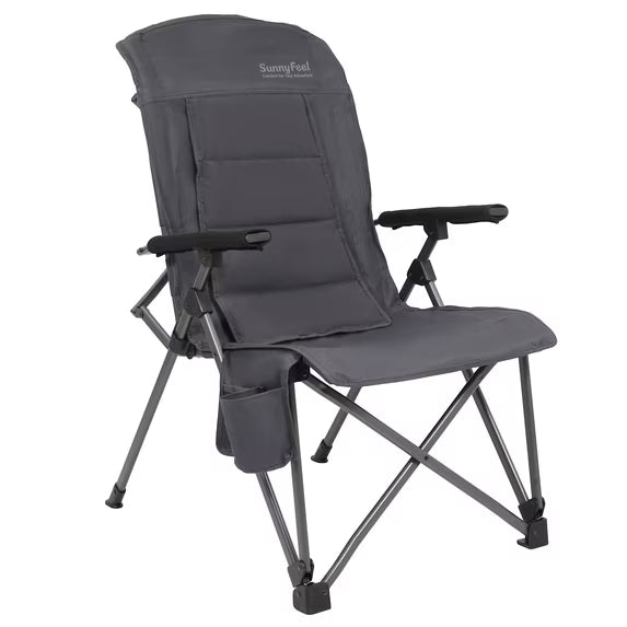 Sunnyfeel Hard Arm Camping Chair with Roll-Up Back as a Padded Headrest, Gray