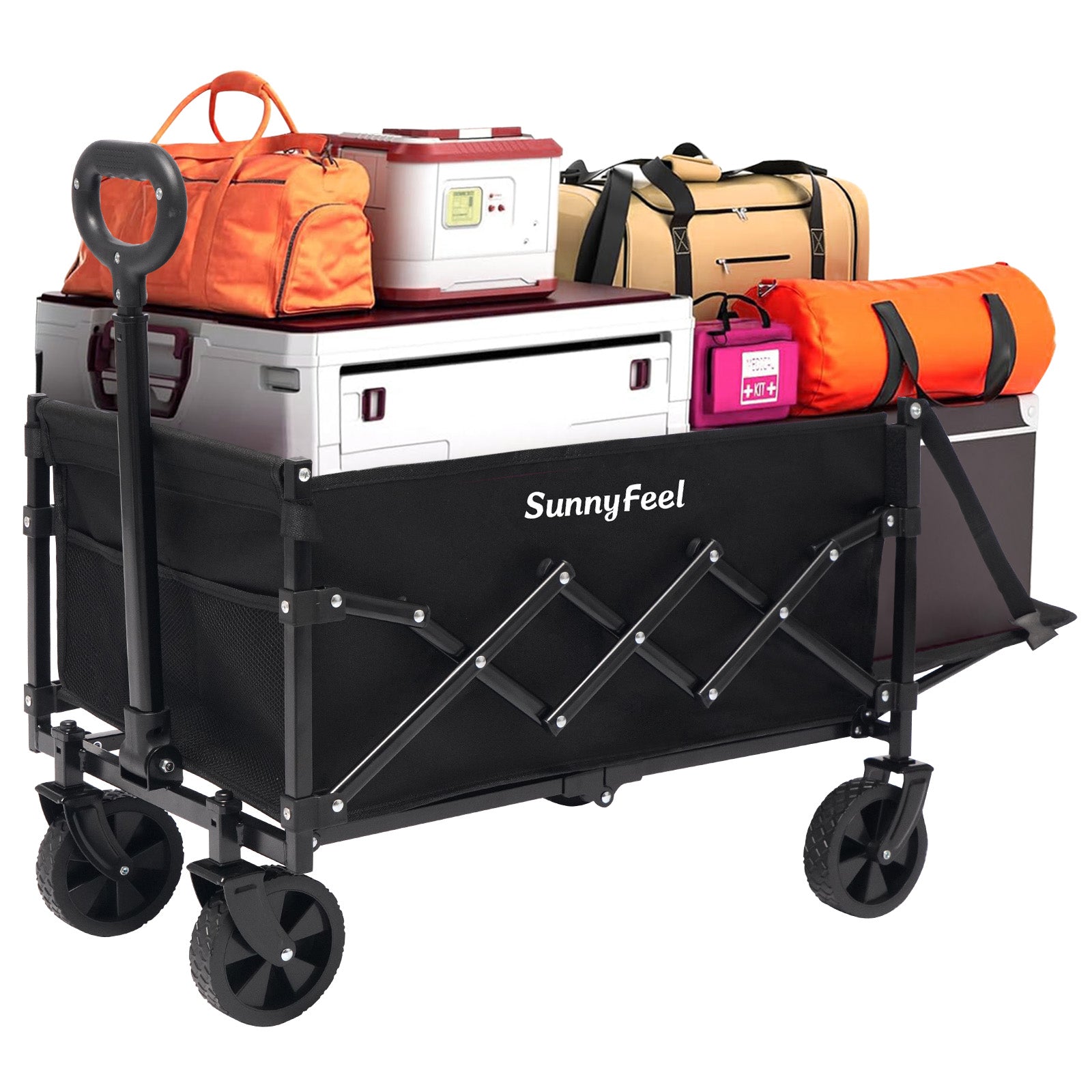 SUNNYFEEL Extra-Long 49” Foldable Utility Wagon – Heavy-Duty 550lb Collapsible Cart with Big Wheels