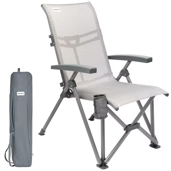 SunnyFeel 3 Position Reclining High‑Back Camping Chair 500 LBS Capacity, Breathable Mesh for Adults Outdoor Camping Fishing, Gray