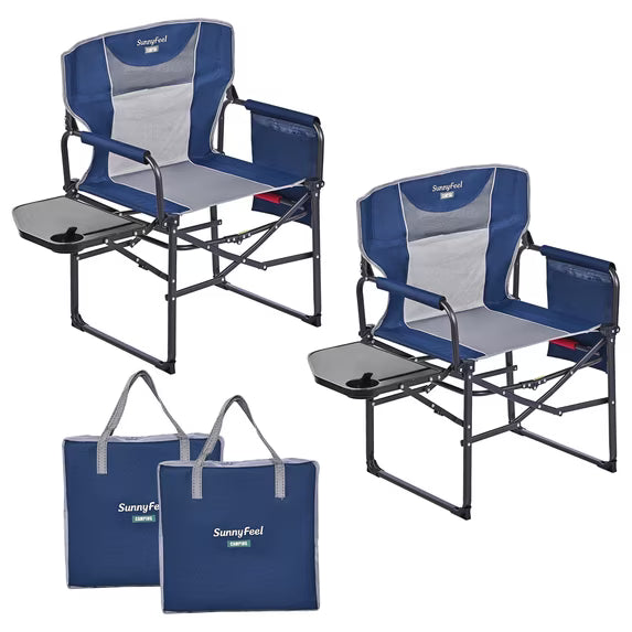 Sunnyfeel 2 Pack Folding Camping Chair with Side Table, Cup Holder, 300 lb Capacity, Mesh, Blue