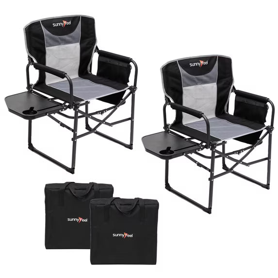 Sunnyfeel 2 Pack Folding Camping Chair with Side Table, Cup Holder, 300 lb Capacity, Mesh, Black