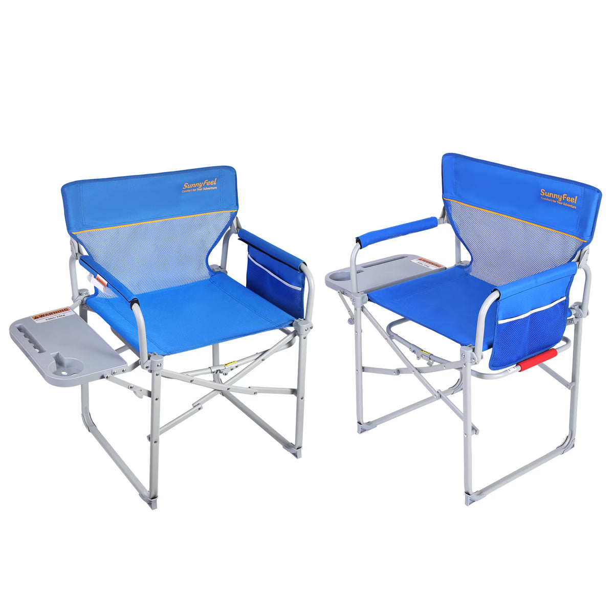 Sunnyfeel Folding Camping Chair with Side Table, 300 lb, Mesh, 2 Pack, Blue