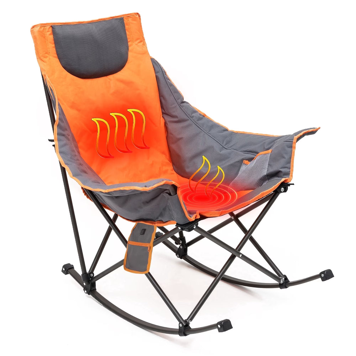 Sunnyfeel Oversized Heated Folding Rocking Camping Chairs with Carry Bag, Heavy Duty for Lawn/Outdoor/Picnic/Patio, Portable Rocker Camp Chair, Orange