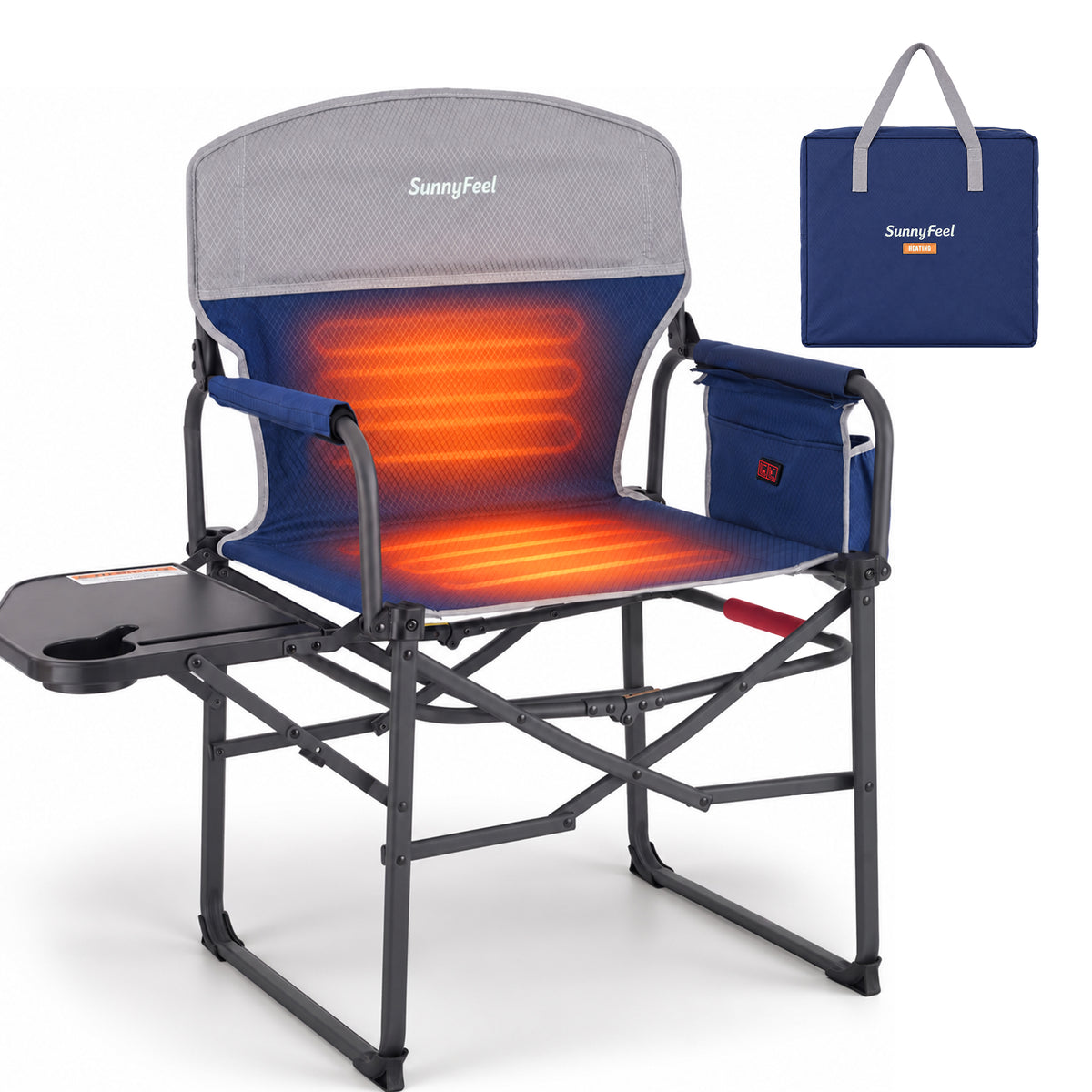 SUNNYFEEL Heating Folding Camping Director Chair with Side Table