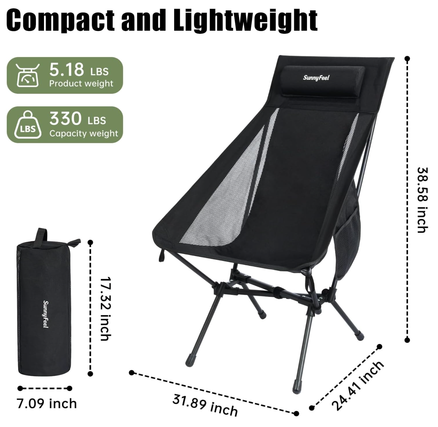 SUNNYFEEL Oversized High-Back Backpacking Chair