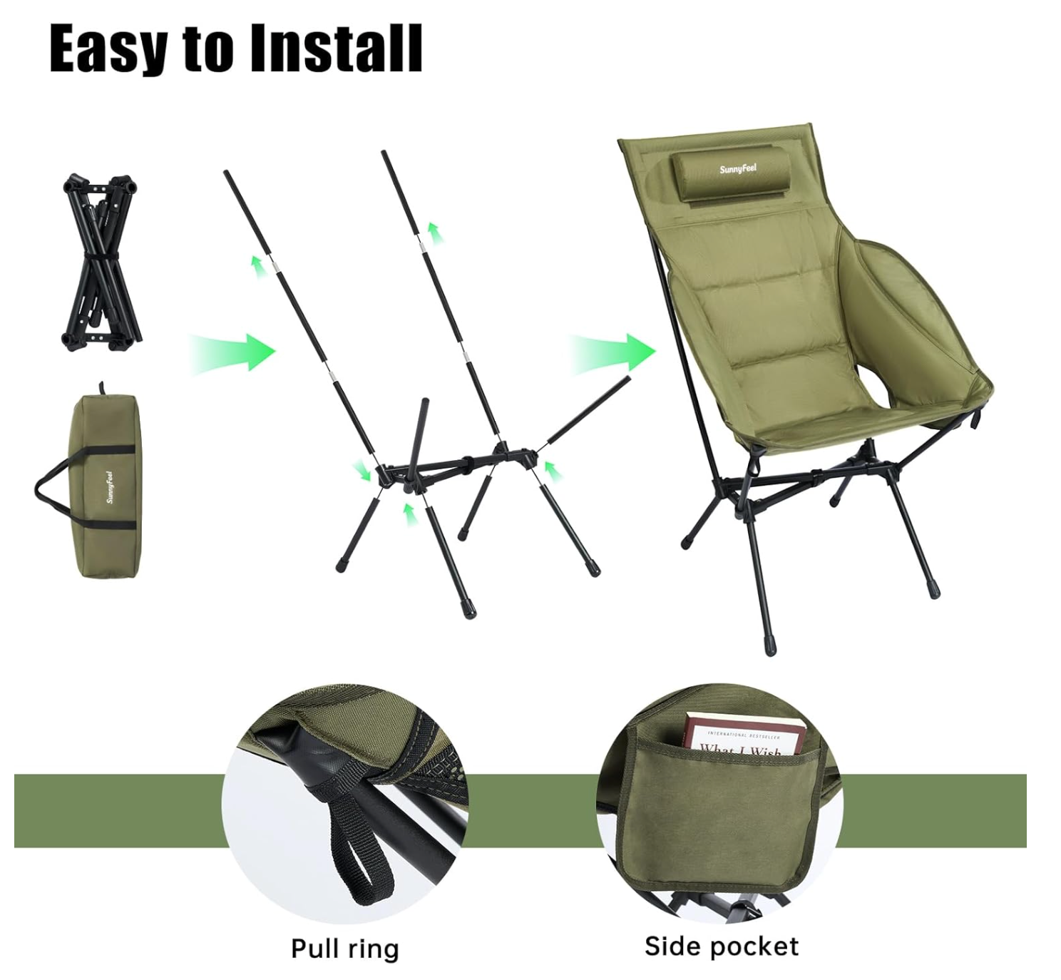 SUNNYFEEL Oversized Wider Cotton-Padded Camping Chair