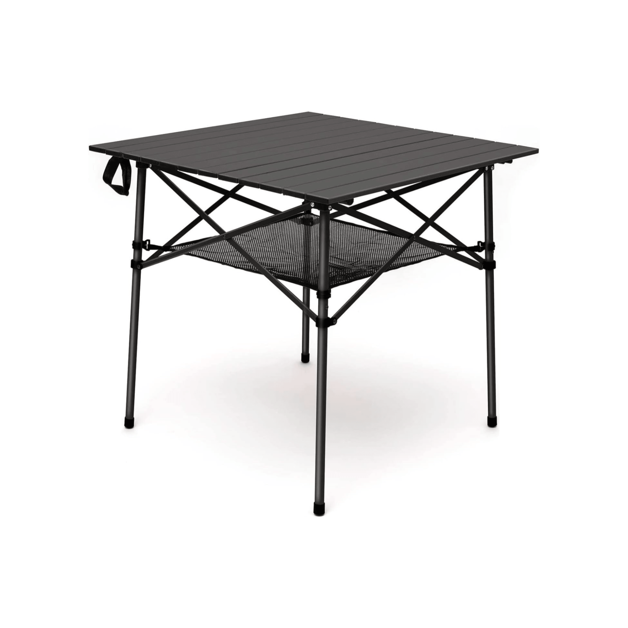Black folding table on a white background